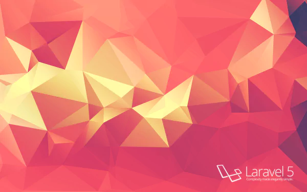 HD desktop wallpaper featuring a geometric, low-poly design in warm colors with the Laravel 5 logo in the bottom left corner.