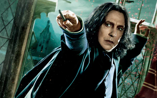 A dramatic HD wallpaper featuring a scene from Harry Potter and the Deathly Hallows: Part 2, showcasing a character casting a spell amidst a mystical backdrop.