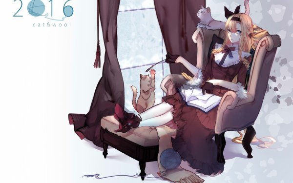 Anime Original Long Hair Blonde Cat Chair Headband bow HD Wallpaper | Background Image
