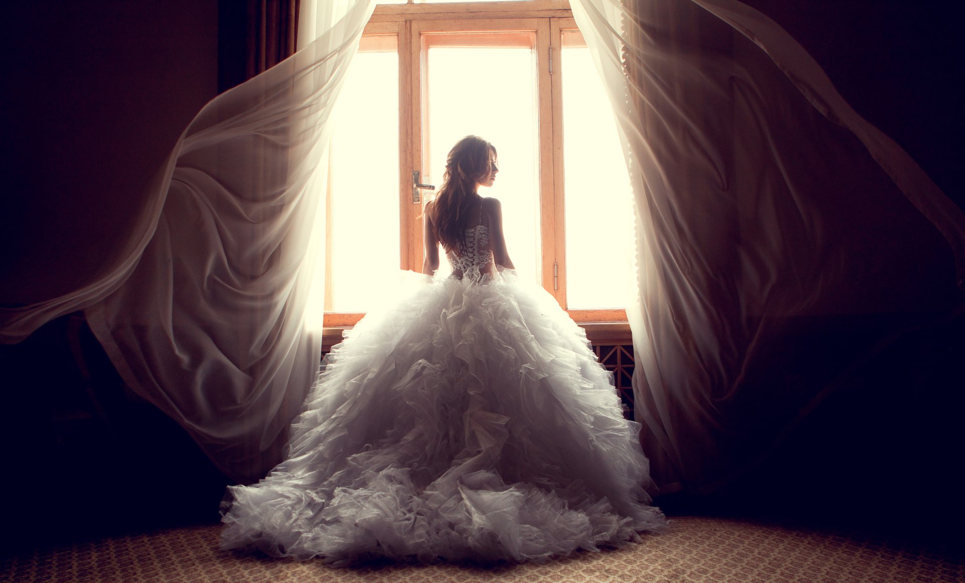 Download Wedding Dress Window Woman Bride  HD Wallpaper