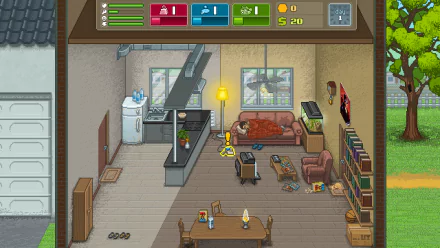 HD desktop wallpaper of Punch Club game scene depicting a character in a detailed, cozy apartment interior.