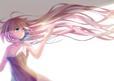 Anime character IA from Vocaloid with long white braided hair and blue eyes, wearing a golden dress, captured in a vibrant HD wallpaper.