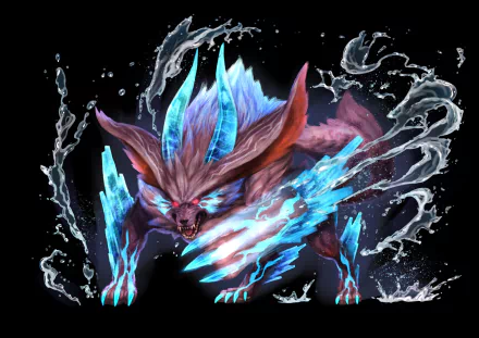 HD wallpaper of a mystical creature from Final Fantasy Explorers set against a dark background with dynamic water and ice effects.