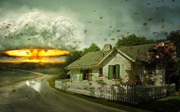Sci Fi Apocalyptic Mushroom Cloud Nuclear Explosion Bomb House HD Wallpaper | Background Image
