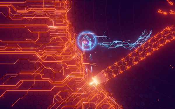 HD desktop wallpaper of the AIPD - Artificial Intelligence Police Department, featuring futuristic neon circuitry and digital effects.
