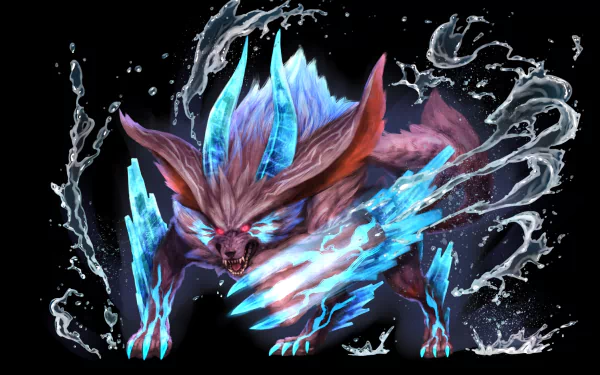 HD wallpaper of a mystical creature from Final Fantasy Explorers set against a dark background with dynamic water and ice effects.