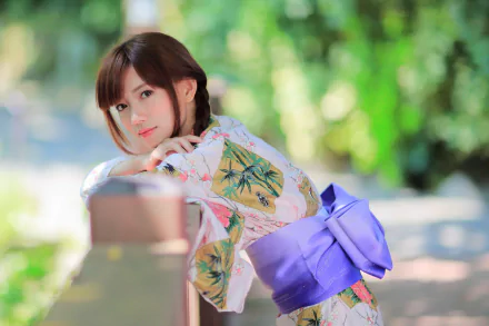 brown eyes brunette traditional costume kimono bokeh oriental outdoor model woman asian HD Desktop Wallpaper | Background Image