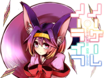 HD PC desktop wallpaper featuring Izuna Hatsuse from the anime No Game No Life, showcasing her distinctive fox ears and vibrant purple hair with a confident expression.