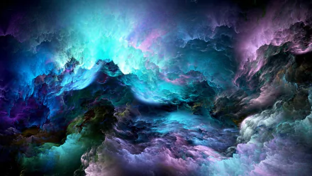 HD desktop wallpaper showcasing an artistic interpretation of clouds, featuring vibrant shades of blue, green, and purple creating a mesmerizing abstract background.