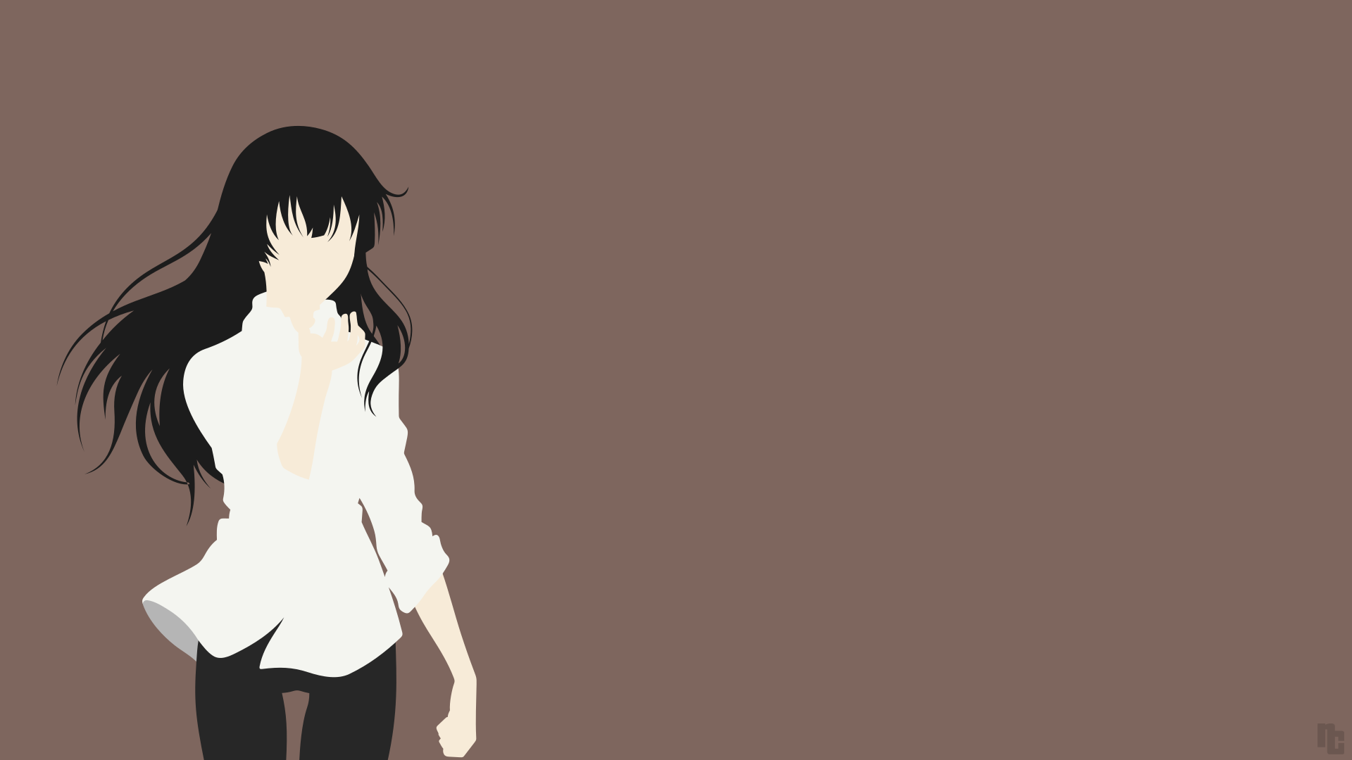 HD desktop wallpaper featuring a stylized character from Beautiful Bones: Sakurako's Investigation against a brown background.