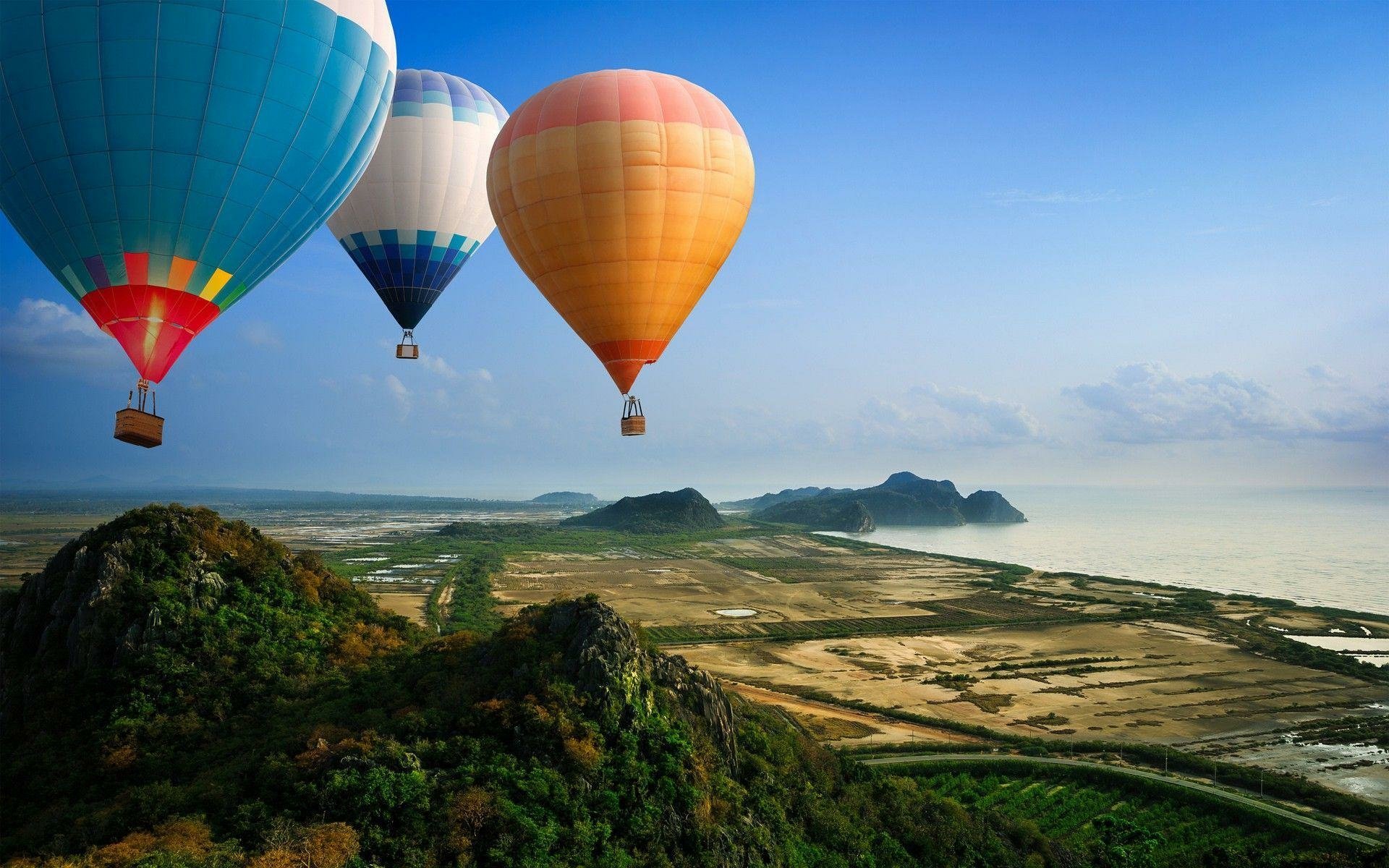 Download Field Landscape Vehicle Hot Air Balloon HD Wallpaper