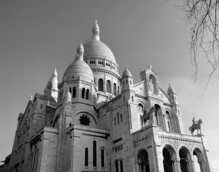 Black & White France Paris Basilica monument religious Sacré-Cœur HD Desktop Wallpaper | Background Image