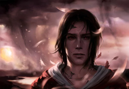 HD PC desktop wallpaper of Itachi Uchiha from the anime Naruto, featuring a dramatic close-up with dark, moody lighting and a stormy background.