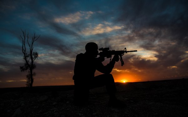 Military Soldier Sunset Silhouette Gun HD Wallpaper | Background Image