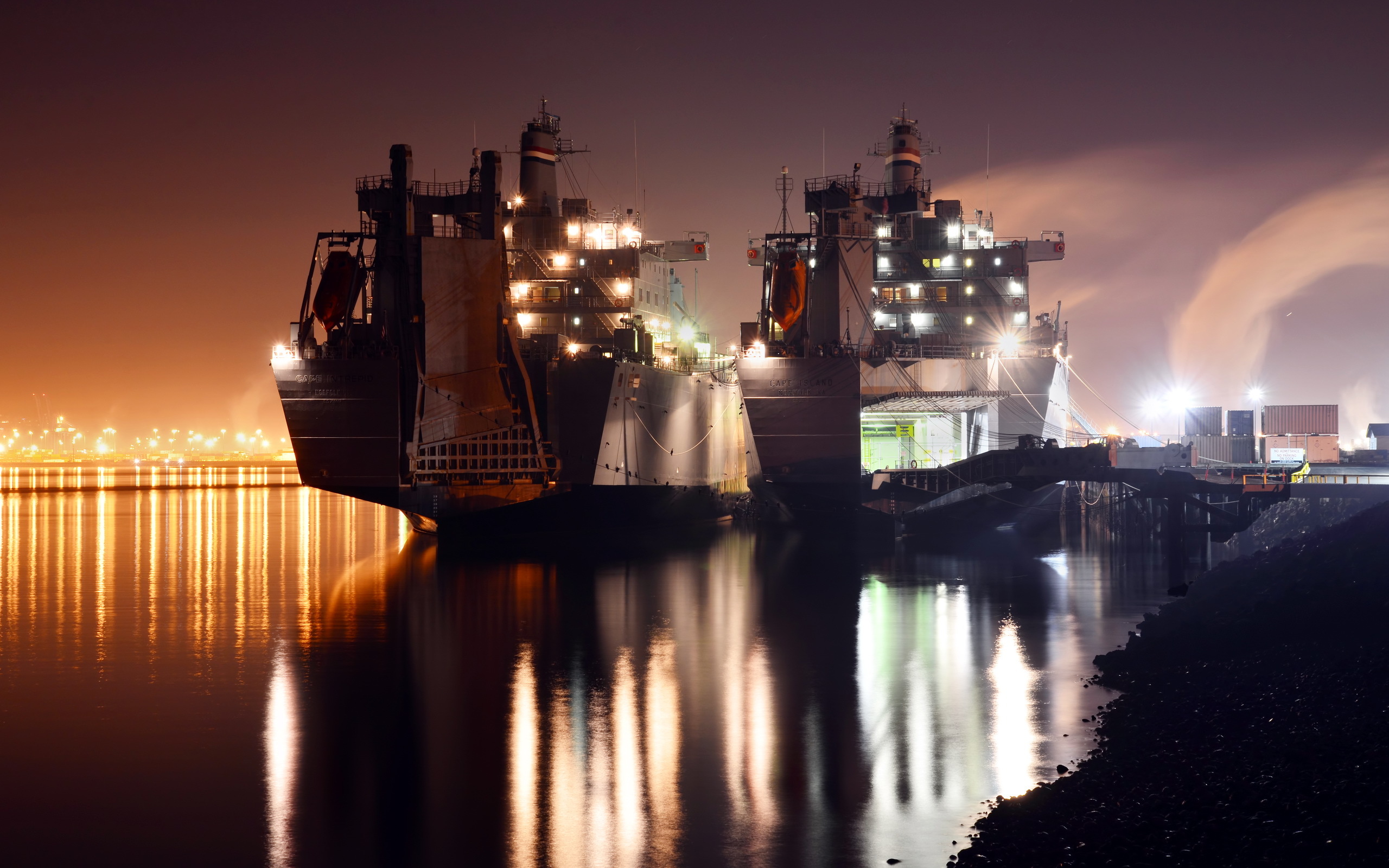 Vehicles - Container Ship  Ship Night Light Vehicle Reflection Wallpaper