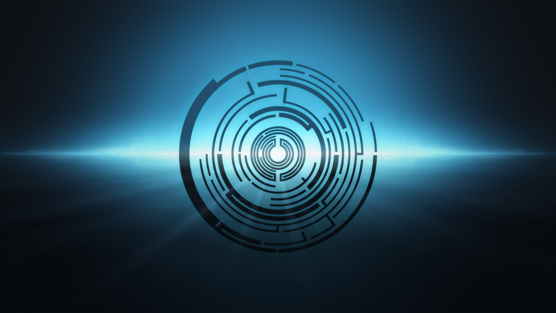 8K Ultra HD PC wallpaper featuring a glowing, futuristic pendulum design with circular, music-inspired patterns against a dark blue background.