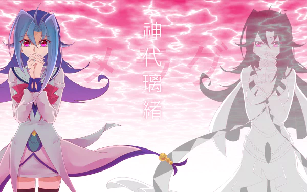 HD PC desktop wallpaper featuring an anime character from Yu-Gi-Oh! Zexal with vibrant pink skies and stylized reflections.