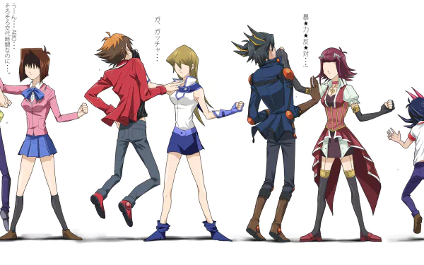 Anime-style HD PC desktop wallpaper featuring characters from Yu-Gi-Oh! Zexal in dynamic poses against a white background.