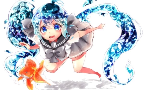 Anime Vocaloid Hatsune Miku Long Hair Twintails Blue Hair Blue Eyes Goldfish Skirt Blush HD Wallpaper | Background Image