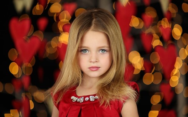 Photography Child Little Girl Cute Blonde Green Eyes Red Dress Bokeh HD Wallpaper | Background Image