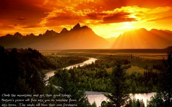Misc Quote Landscape River Sunset Mountain HD Wallpaper | Background Image