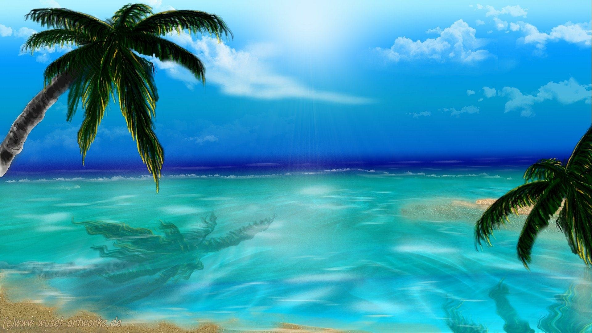 Download Palm Tree Turquoise Beach Tropical Artistic Ocean HD Wallpaper