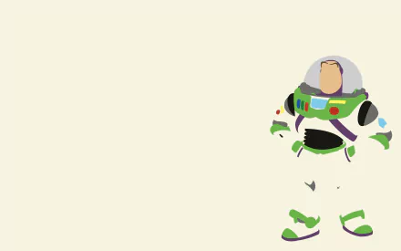 Minimalist 4K Ultra HD desktop wallpaper featuring Buzz Lightyear from the Toy Story movie series on a light beige background.