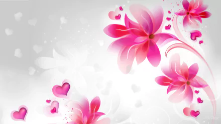 A vibrant artistic depiction of purple flowers set against a soft background, featuring delicate hearts, suitable as an HD PC desktop wallpaper and background.