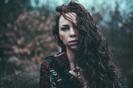 hair bokeh outdoor curl green eyes brunette woman model HD Desktop Wallpaper | Background Image