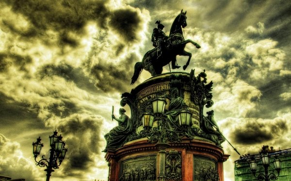Man Made Statue Saint Petersburg Russia Horse Cloud HDR HD Wallpaper | Background Image
