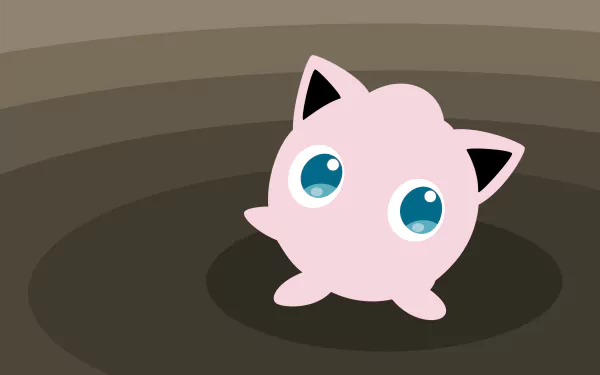 HD desktop wallpaper featuring the Pokémon Jigglypuff on a brown background.
