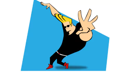 HD desktop wallpaper featuring the animated character Johnny Bravo posing confidently with a blue background.