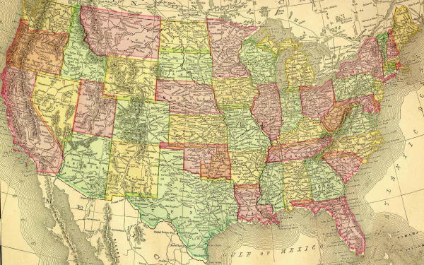 A detailed vintage map of the USA, serving as a high-definition desktop wallpaper and background.