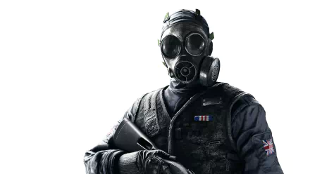 4K Ultra HD desktop wallpaper featuring a character wearing a gas mask from the video game Tom Clancy's Rainbow Six: Siege.