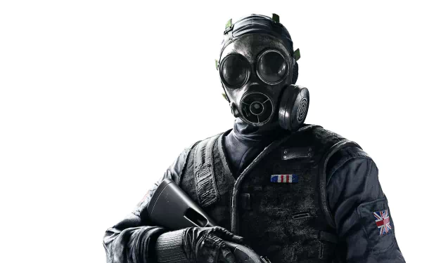 4K Ultra HD desktop wallpaper featuring a character wearing a gas mask from the video game Tom Clancy's Rainbow Six: Siege.