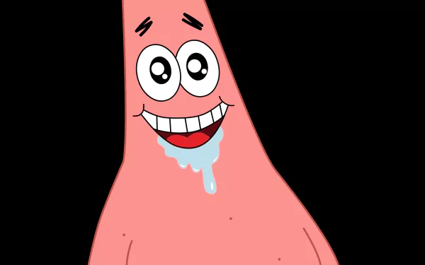 HD desktop wallpaper featuring Patrick Star from SpongeBob SquarePants, smiling against a black background.