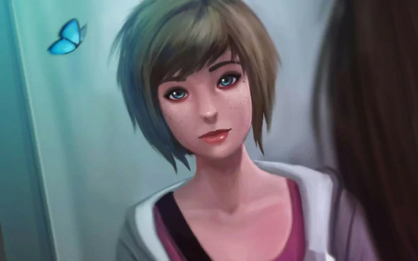 HD PC desktop wallpaper featuring Max Caulfield, the protagonist from the video game Life Is Strange, with a blue butterfly near her head.