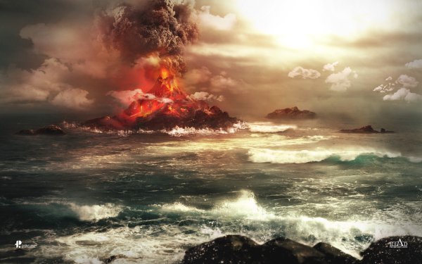 Terre/Nature Volcan Volcans Océan Lava Eruption Pierre Fumée Flamme Fond d'écran HD | Image