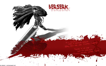 A dynamic HD wallpaper featuring Guts from the anime Berserk, showcasing his fierce presence with a dramatic background in striking red tones.