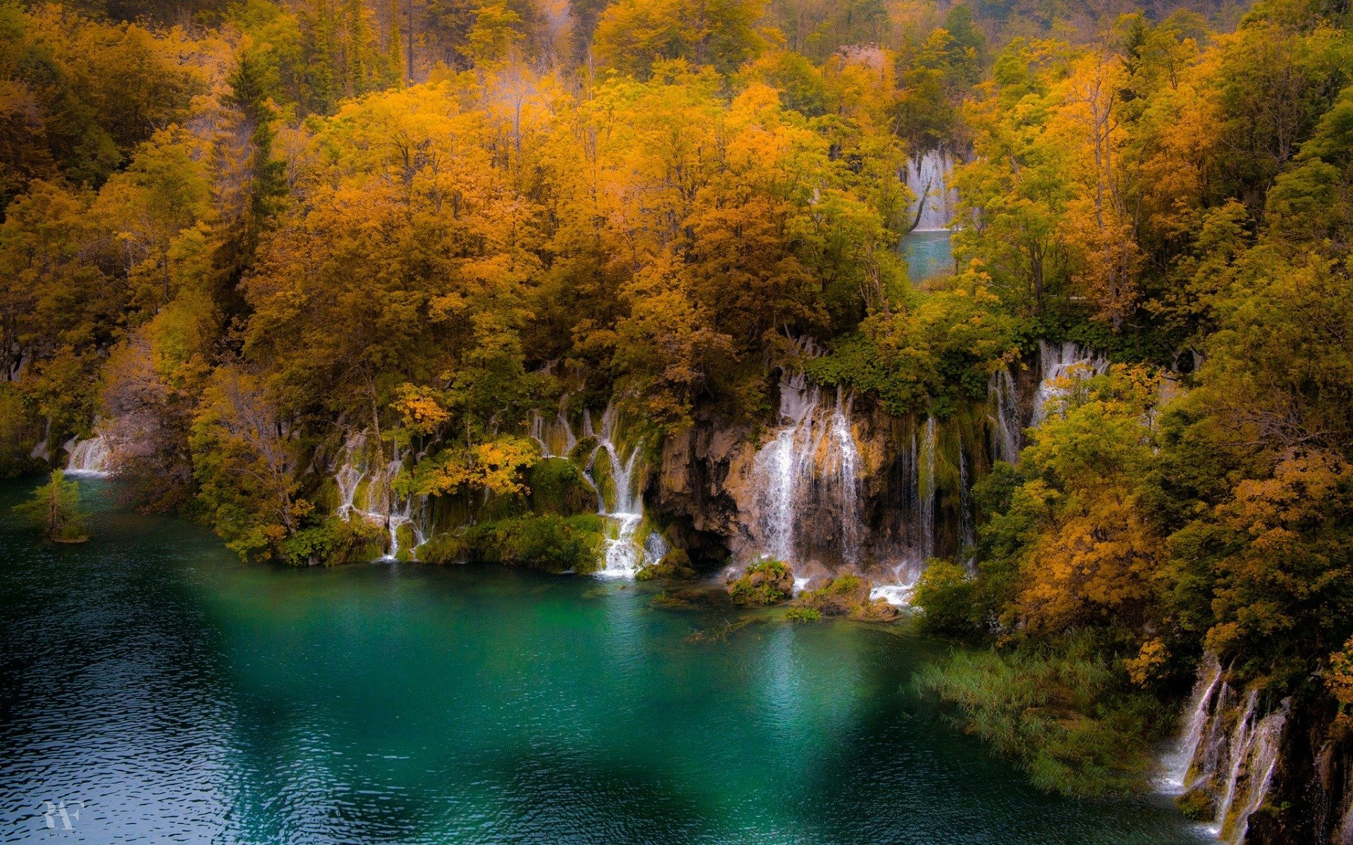 Download Fall Tree Lake Nature Waterfall HD Wallpaper | 1920x1200 ...