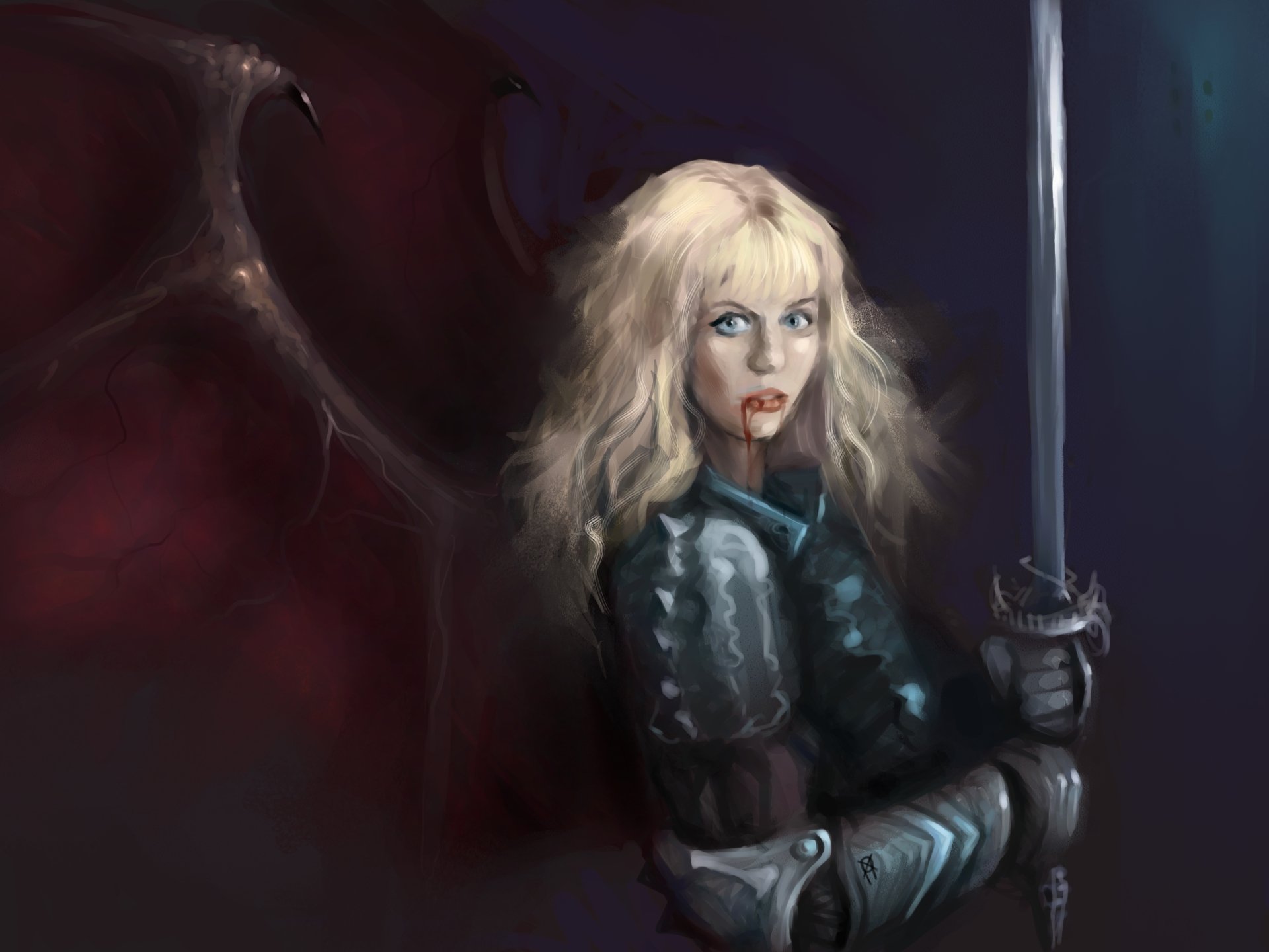 Download Woman Warrior Blonde Armor Sword Fantasy 4k Ultra HD Wallpaper ...