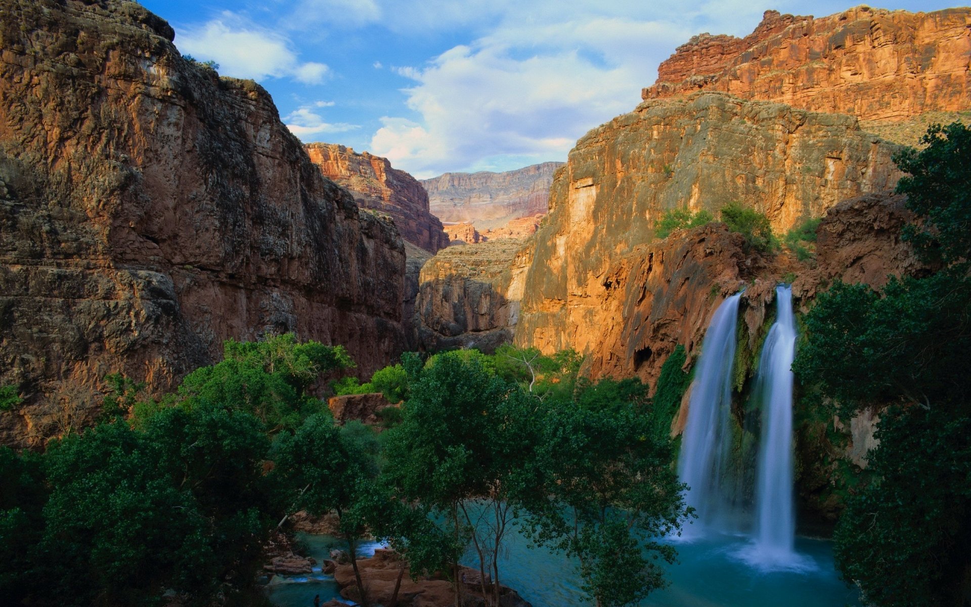 Download Tree Canyon Nature Waterfall HD Wallpaper