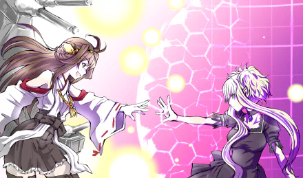 HD PC wallpaper featuring a crossover between Arpeggio of Blue Steel and Kantai Collection, showcasing Kongou characters from both series in an anime-style dynamic scene.