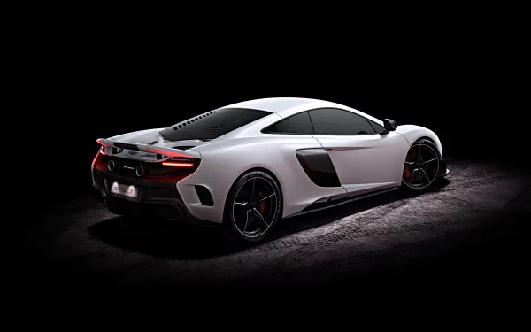 4K Ultra HD PC desktop wallpaper and background of a white McLaren 675LT supercar, a sleek car/vehicle shown in rear three-quarter view on a dark backdrop.