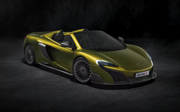 Green McLaren 675LT supercar convertible displayed on a dark background, captured in stunning 4K Ultra HD for a high-quality PC desktop wallpaper.