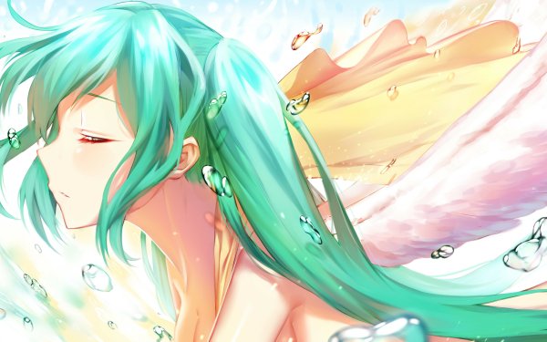Anime Vocaloid Hatsune Miku Long Hair Twintails Green Hair Water Drop Green Eyes HD Wallpaper | Background Image