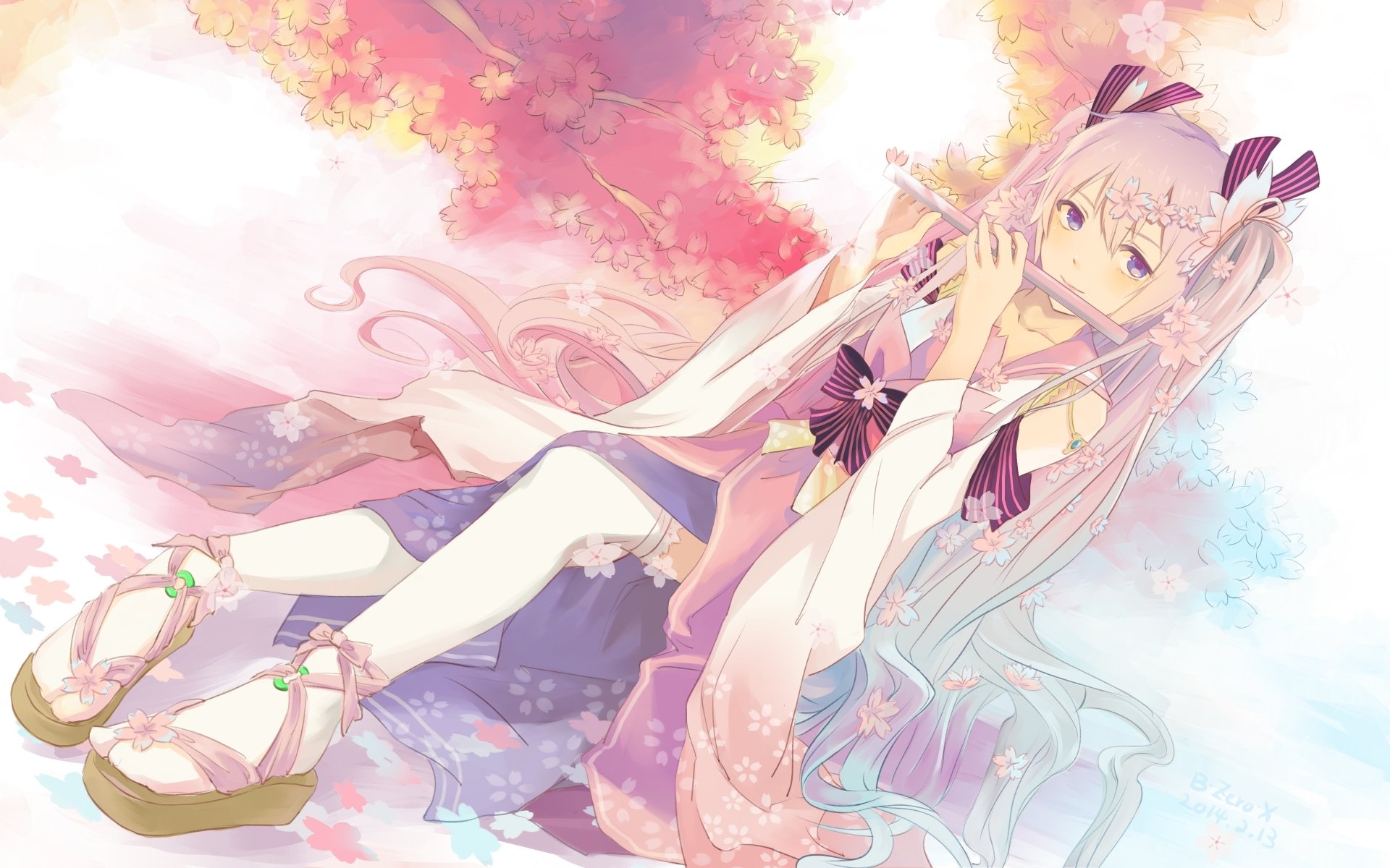 HD PC desktop wallpaper featuring Hatsune Miku in soft pastel anime style, blending vibrant pinks and blues, capturing the essence of the Vocaloid character.