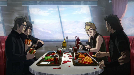 Noctis Lucis Caelum Ignis Scientia Gladiolus Amicitia Prompto Argentum Anime Brotherhood: Final Fantasy XV HD Desktop Wallpaper | Background Image