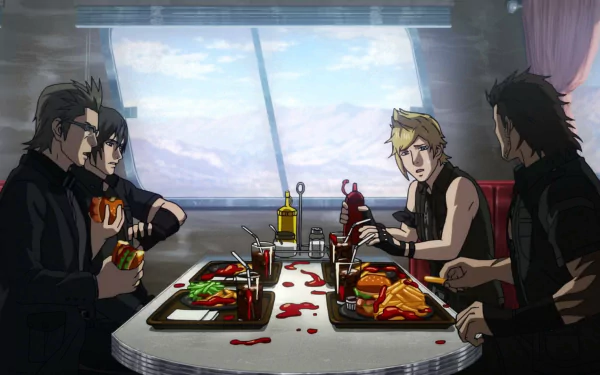 Noctis Lucis Caelum Ignis Scientia Gladiolus Amicitia Prompto Argentum Anime Brotherhood: Final Fantasy XV HD Desktop Wallpaper | Background Image
