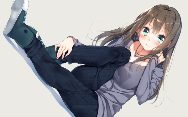 Anime The iDOLM@STER Cinderella Girls THE iDOLM@STER iDOLM@STER Cinderella Girls Long Hair Brown Hair Blush Jeans Sneakers Smile Necklace Rin Shibuya HD Wallpaper | Background Image